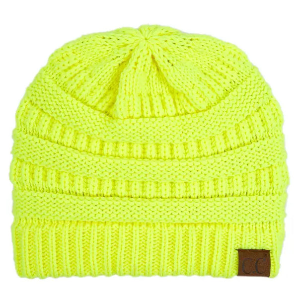 Neon Yellow Ribbed Solid Color Beanie