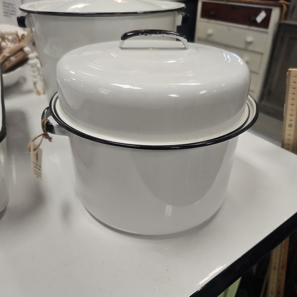 Vintage White Enamel Pot with Lid