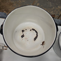Large Vintage White Enamel Pot with Lid