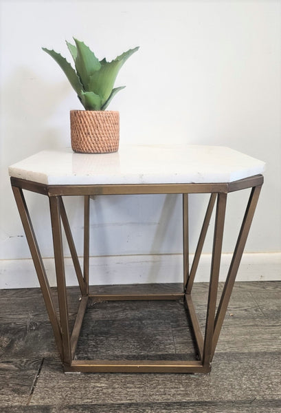 Octagon Marble & Metal Side Table