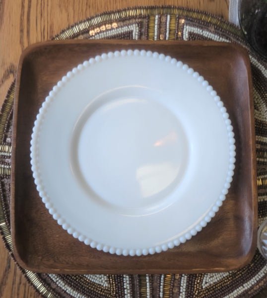 Vintage Beaded Rim Milk Glass Plate