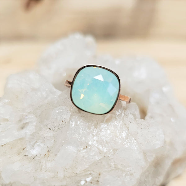 Chrysolite Opal Cushion Cut Crystal Ring