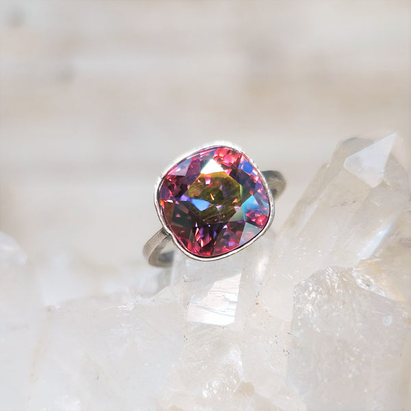 Rose AB Cushion Cut Crystal Ring