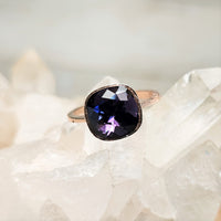 Purple Velvet Cushion Cut Crystal Ring