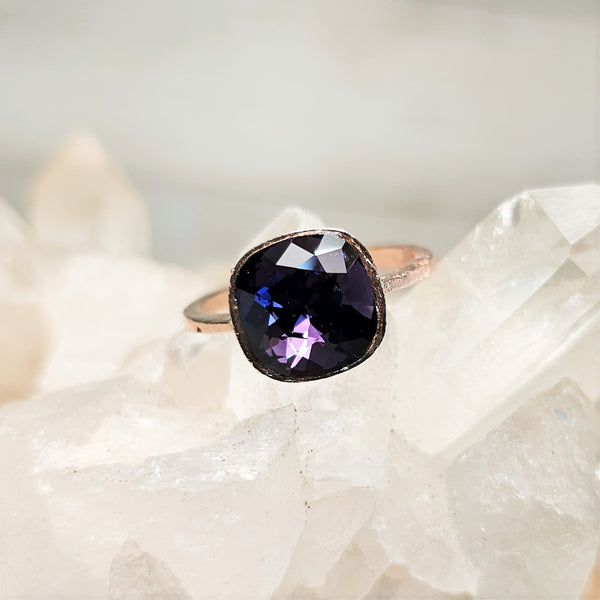 Purple Velvet Cushion Cut Crystal Ring