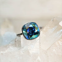 Aqua AB Cushion Cut Crystal Ring