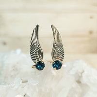 Blue Zircon Chaton Cut Crystal Wing Ring