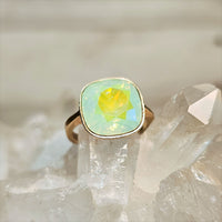 Chrysolite Opal GB Cushion Cut Crystal Ring