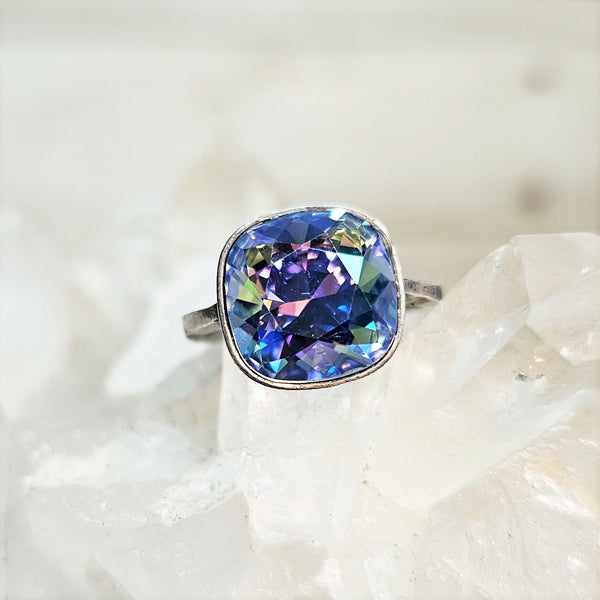 Provence Lavender GB Cushion Cut Crystal Ring