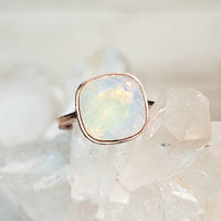 Rosewater Opal Lemon Cushion Cut Crystal Ring