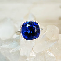 Majestic Blue Cushion Cut Crystal Ring