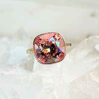 Rose Peach GB Cushion Crystal Cut Ring