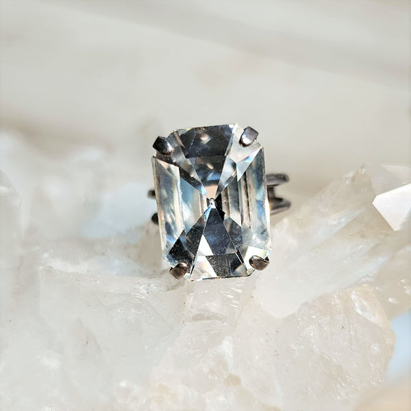 Crystal Emerald Cut Crystal Ring