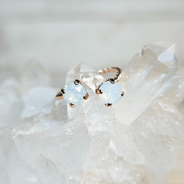 White Opal Crystal Chaton Cut Ring