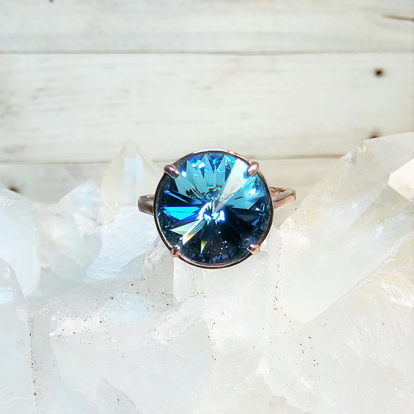 Lt. Turquoise Rivoli Cut Crystal Ring