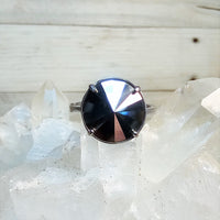 Jet Hematite Rivoli Cut Crystal Ring