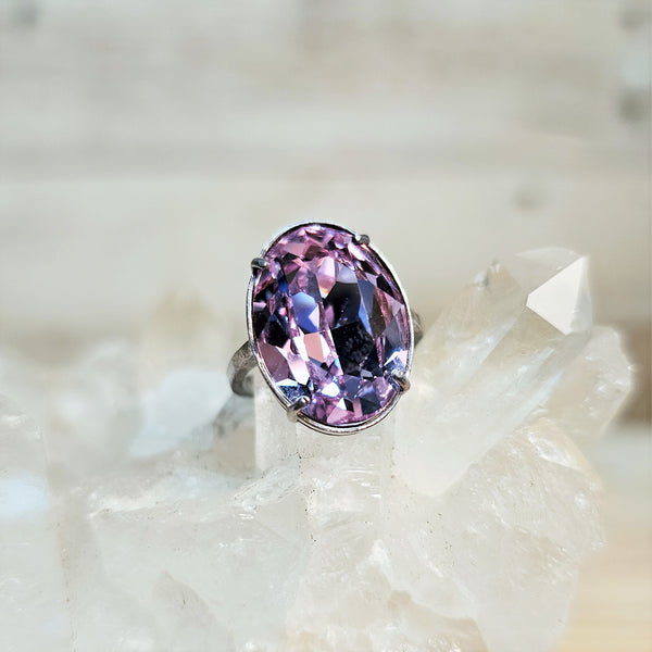 Violet Oval Cut Crystal Ring
