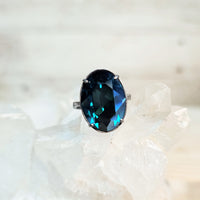 Emerald Moonlight Oval Cut Crystal Ring