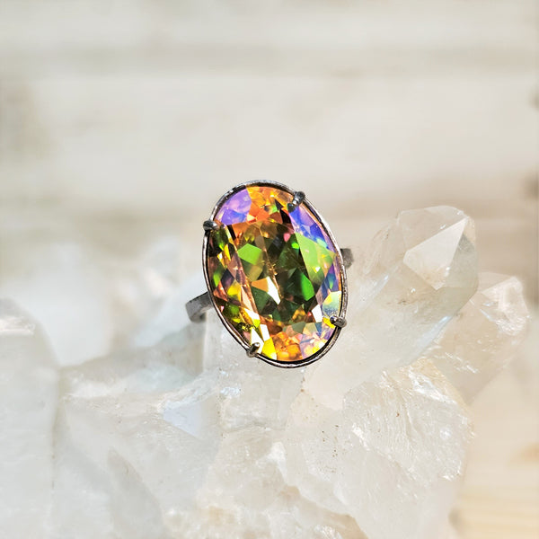 Lt. Topaz Shimmer Oval Cut Crystal Ring