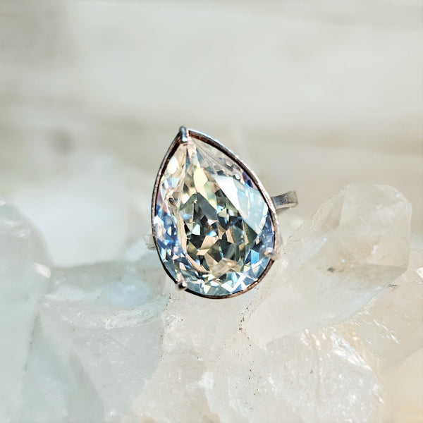Moonlight Pear Cut Crystal Ring