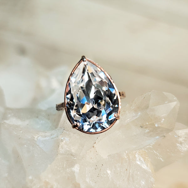 Crystal Pear Cut Crystal Ring