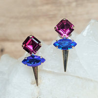 Fuchsia & Sapphire AB Two Stone Stud Earrings