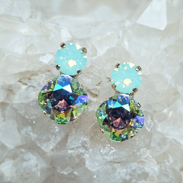 Chrysolite Opal & Chrysolite GB Two Stone Stud Earrings