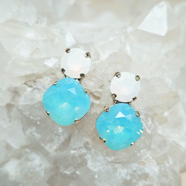 Pastel White Opal & Pacific Opal Two Stone Stud Earrings