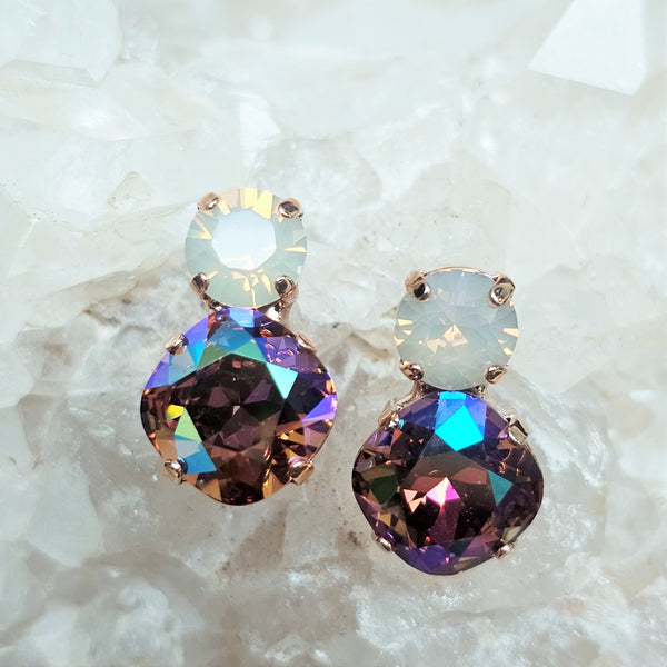 Sand Opal & Blush Rose GB Two Stone Stud Earrings