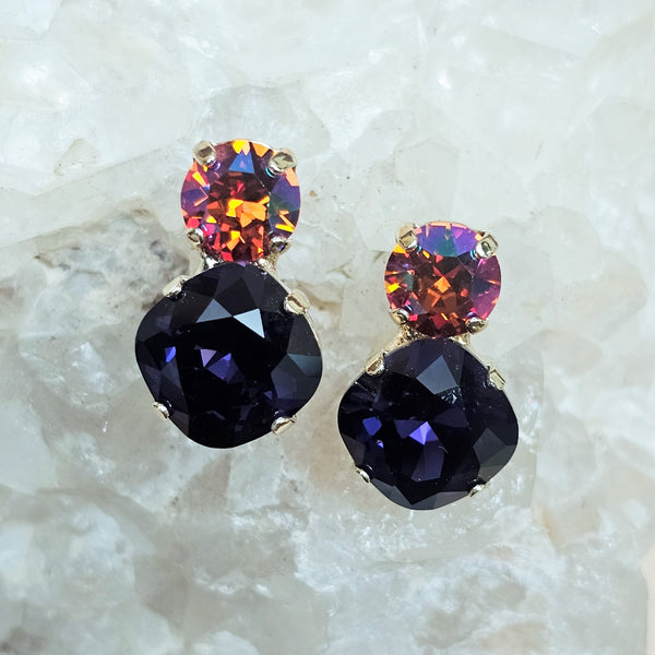Tangerine GB & Purple Velvet Two Stone Stud Earrings
