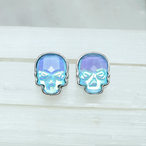Ultra Turquoise Crystal Skull Stud Earrings