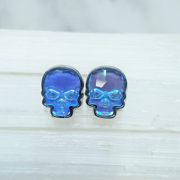 Ultra Blue Crystal Skull Stud Earrings