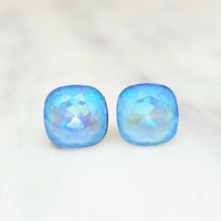 Ultra Lt. Blue Cushion Cut Crystal Stud Earrings