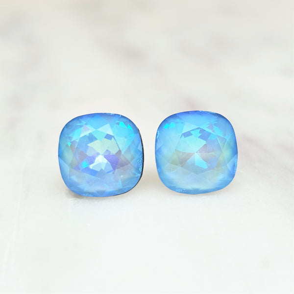 Ultra Lt. Blue Cushion Cut Crystal Stud Earrings