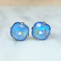 Ultra Lt. Blue Cushion Cut Crystal Stud Earrings