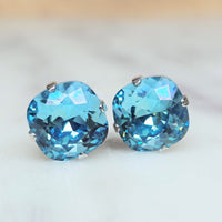 Lt. Turquoise Cushion Cut Crystal Stud Earrings