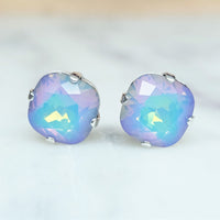 White Opal Vitrail Light Cushion Cut Crystal Stud Earrings