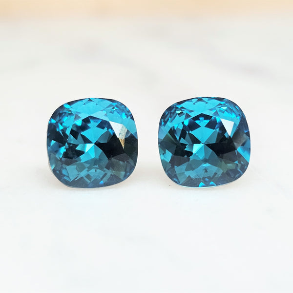 Indicolite Cushion Cut Crystal Stud Earrings