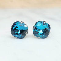 Indicolite Cushion Cut Crystal Stud Earrings