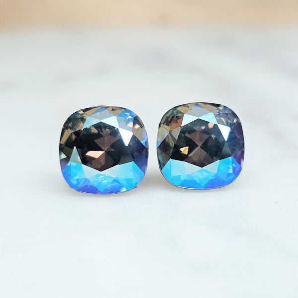 Black Diamond GB Cushion Cut Stud Earrings