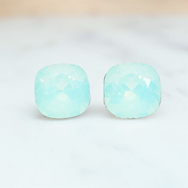 Chrysolite Opal Cushion Cut Crystal Stud Earrings