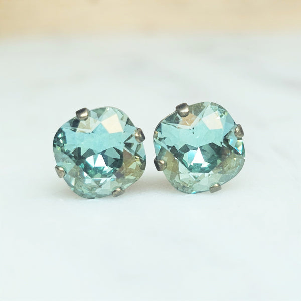 Aqua Lemon Cushion Cut Crystal Stud Earrings