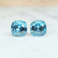 Lt. Turquoise Cushion Cut Crystal Stud Earrings