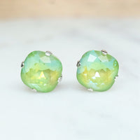 Ultra Lime Cushion Cut Crystal Stud Earrings