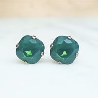 Palace Green Opal Cushion Cut Crystal Stud Earrings