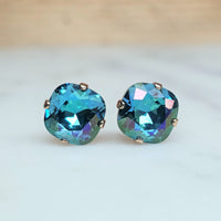 Indicolite Celadon Cushion Cut Crystal Stud Earrings