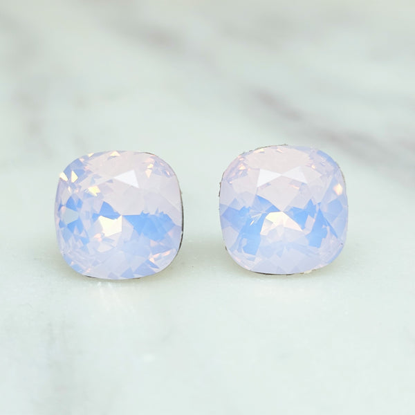 Rosewater Opal Pink Cushion Cut Crystal Stud Earrings