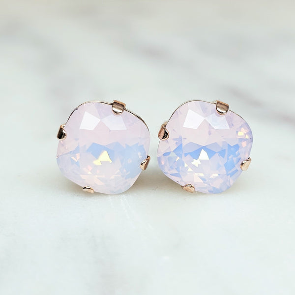 Rosewater Opal Cushion Cut Crystal Stud Earrings