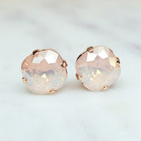 Rosewater Opal Champagne Cushion Cut Crystal Stud Earrings