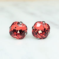 Padparadscha Cushion Cut Crystal Stud Earrings